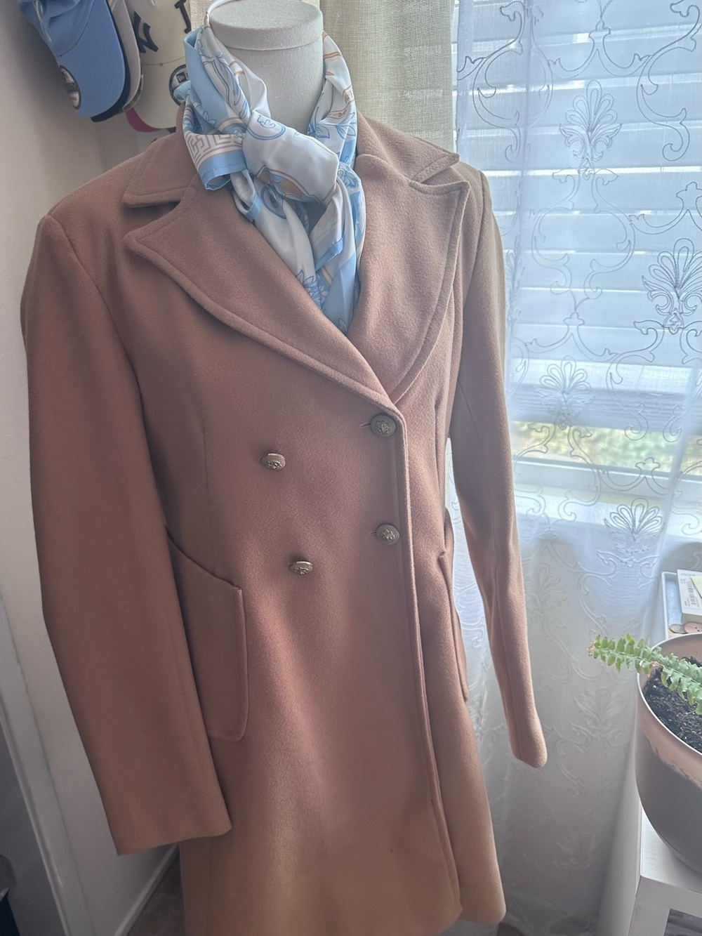 SHEIN Double-Breasted Pea Coat in Blush Pink